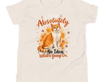 Funny Cross Eyed Cat Youth Shirt, I Have Absolutely No Idea What's Going On, Cute Orange Cat Tee for Boys & Girls