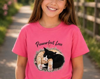 Puuuurfect Love Toddler Cat Shirt, Cute Orange & Black Cats Tee, Funny Toddler Cat Lover Gift, Kids Graphic T-Shirt