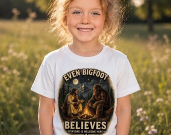 Even Bigfoot Believes Toddler T-Shirt Christian Toddler Shirt Faith Based Kids Tee Jesus Bigfoot Funny Christian Gift Youth Tee