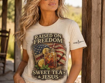 Auf Freiheit Sweet Tea & Jesus Shirt, Vaterländisches christliches T-Shirt, T-Shirt des südlichen Glaubens, Geschenk des amerikanischen Flaggenlandes