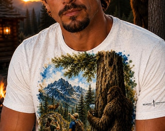 Bigfoot Wildlife Photographer Tri-Blend T-Shirt, Sasquatch Hiking Camping Tee