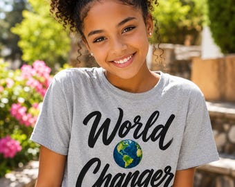 World Changer-jeugd-T-shirt | Inspirerend kindershirt | Positief christelijk cadeau voor jongens en meisjes | Bella Canvas 3001Y-T-shirt