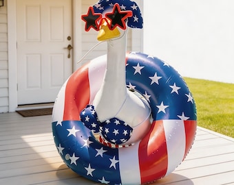 4th of Jul Vateritisches Porch Goose Outfit Set - Stern-Sonnenbrille, Bikini & Float für 23 "Gans