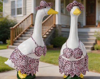 Ensemble 3 pièces pour oie de porche rose à imprimé léopard, bikini d'été et bonnet pour oie de 23 pouces, jolie décoration de jardin
