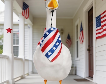 Patriotic Cowboy Goose Outfit for 23 Inch Porch Goose, 4th of July Bandana & Hat Set, Independence Day Yard Decor