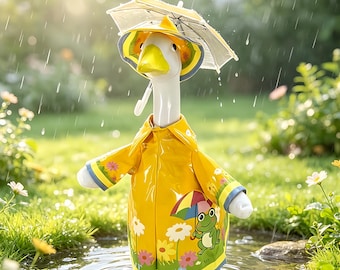 Waterproof Goose Raincoat Outfit with Hat Garden Goose Dress Up Clothes for 23 Inch Porch Goose Statue  Cute Outdoor Lawn Decor