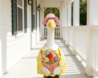 Tenue d'oie de porche avec bouquet de tulipes, vêtements printaniers d'oie pour oie de 23 pouces, décoration de porche de ferme, cadeau de pendaison de crémaillère