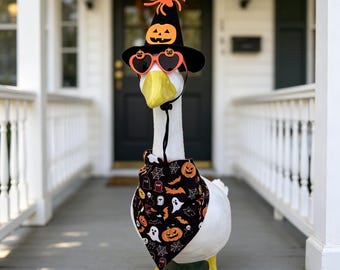 Tenue d'oie sous le porche d'Halloween, vêtements d'oie en chapeau de sorcière pour oie de 23 pouces, déguisement d'oie fantôme citrouille, déco de jardin automne, cadeau effrayant pour la véranda