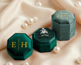 Caixa porta-alianças personalizada em veludo para 3 anéis, caixa de alianças para pedido de casamento personalizada, presente para a futura noiva [N]