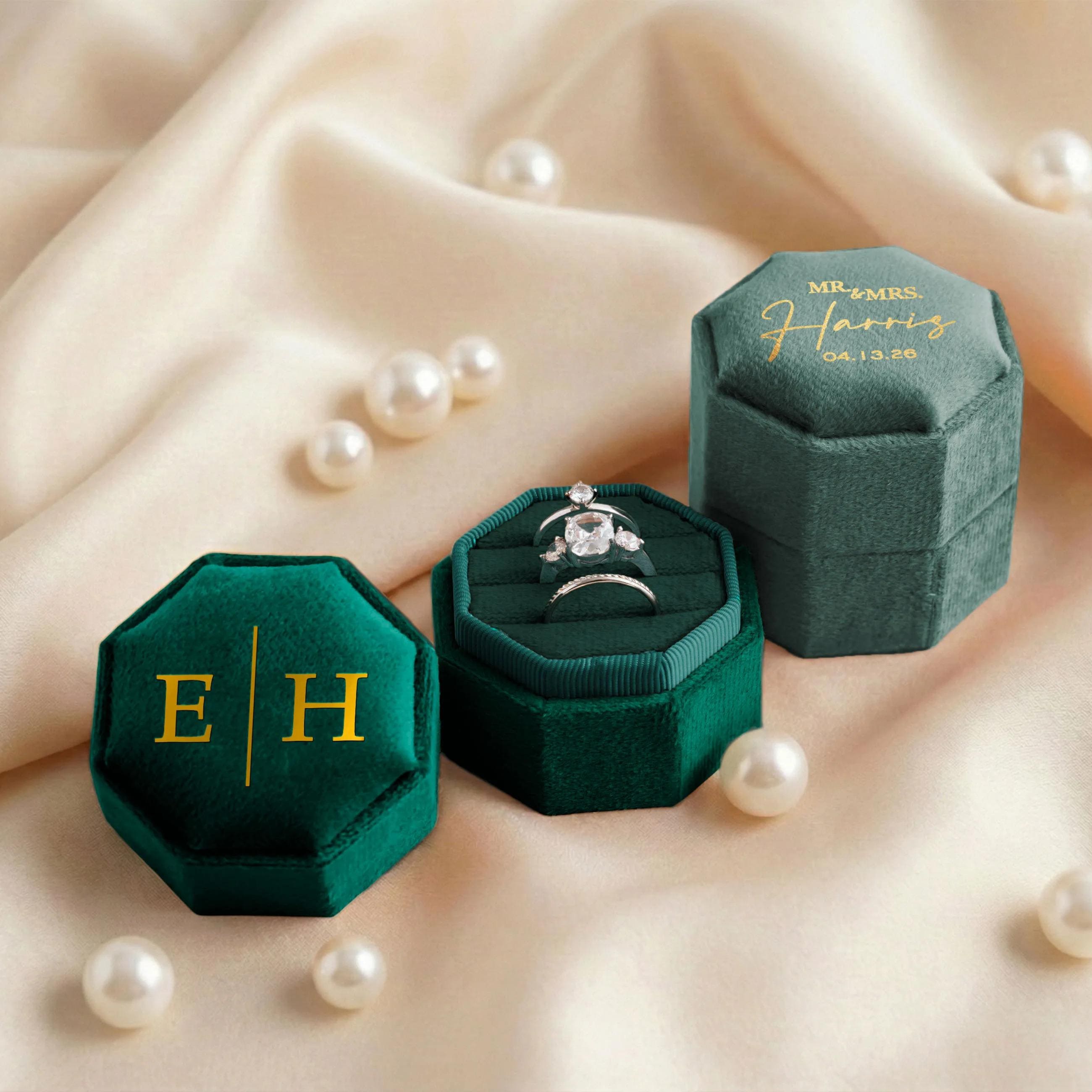 Custom Velvet Ring Bearer Box for 3 Rings, Proposal Ring Box ...
