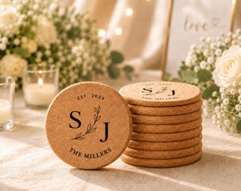 Conjunto de porta-copos de cortiça personalizados para casamento, presente personalizado para inauguração de casa, lembrancinhas de festa [N]