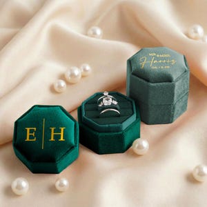 Triple Slot Velvet Ring Box, 17 Colors Personalized Engagement Ring Box, Proposal Ring Bearer [N] image 7