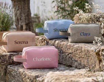 Nécessaire de maquiagem personalizada com nome em sarja, presente para pedido de madrinha, nécessaire de maquiagem resistente à água [N]