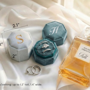 Triple Slot Velvet Ring Box, 17 Colors Personalized Engagement Ring Box, Proposal Ring Bearer [N] image 4