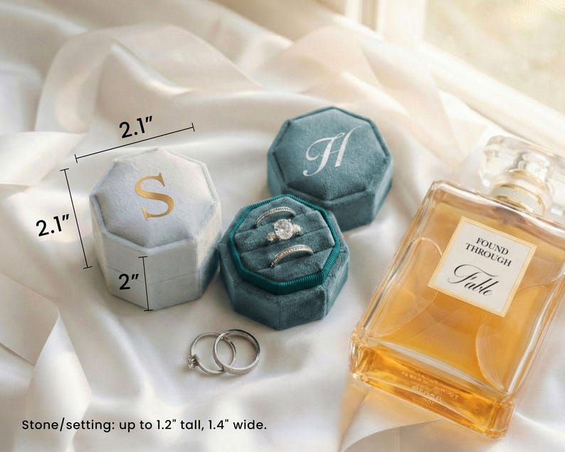 Triple Slot Velvet Ring Box, 17 Colors Personalized Engagement Ring Box, Proposal Ring Bearer [N] image 4