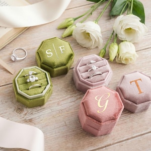 Triple Slot Velvet Ring Box, 17 Colors Personalized Engagement Ring Box, Proposal Ring Bearer [N] image 1