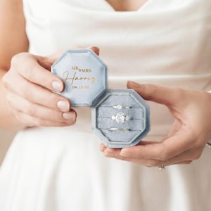 Triple Slot Velvet Ring Box, 17 Colors Personalized Engagement Ring Box, Proposal Ring Bearer [N] image 5