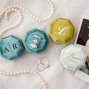 Triple Slot Velvet Ring Box, 17 Colors Personalized Engagement Ring Box, Proposal Ring Bearer [N] image 10