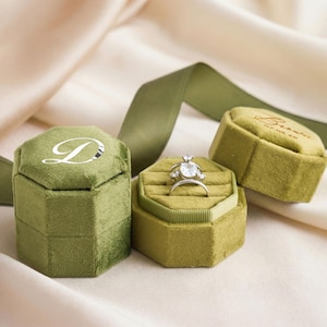 Triple Slot Velvet Ring Box, 17 Colors Personalized Engagement Ring Box, Proposal Ring Bearer [N] image 9