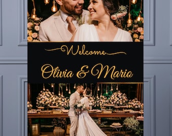Editable Black Gold Wedding Welcome Sign Template, Elegant Canva Decor (Instant Download)