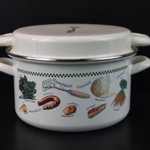 Vintage enamel vegetable hotchpotch pan.