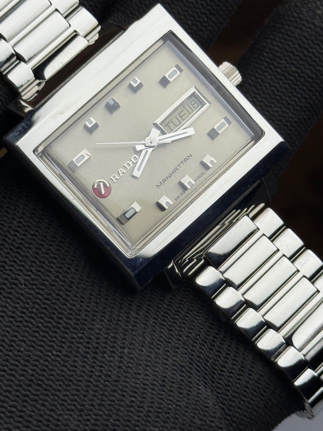 Rectangle Rado Watch Vintage RADO Manhattan Rectangular Watch | Swiss Quartz | Day-date ...