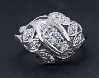 Vintage Art Nouveau Diamond Engagement Ring 14k White Gold Anniversary Jewelry Gift