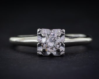 Vintage Diamond Solitaire Engagement Ring Art Deco Jewelry Gift Anniversary Ring By Orange Blossom