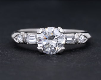 Vintage Art Deco 1.00ctw Diamond Solitaire Engagement Ring Platinum GIA Certified Anniversary Ring Jewelry Gift