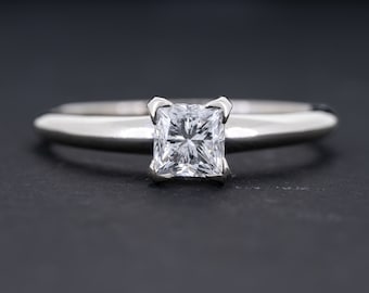 Diamond Engagement Ring 0.73ct Square Princess Cut Certified Diamond 14k White Gold Anniversary Bridal Jewelry Gift