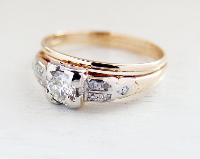 Vintage Art Nouveau Diamond Engagement Ring 14kt Yellow Gold Etsy