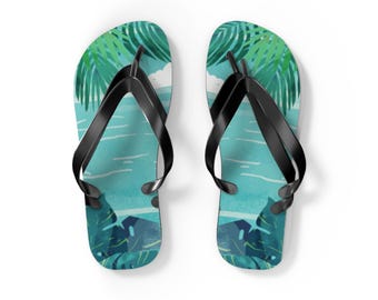 Chanclas con estampado de hojas de palmera tropical / Sandalias de playa