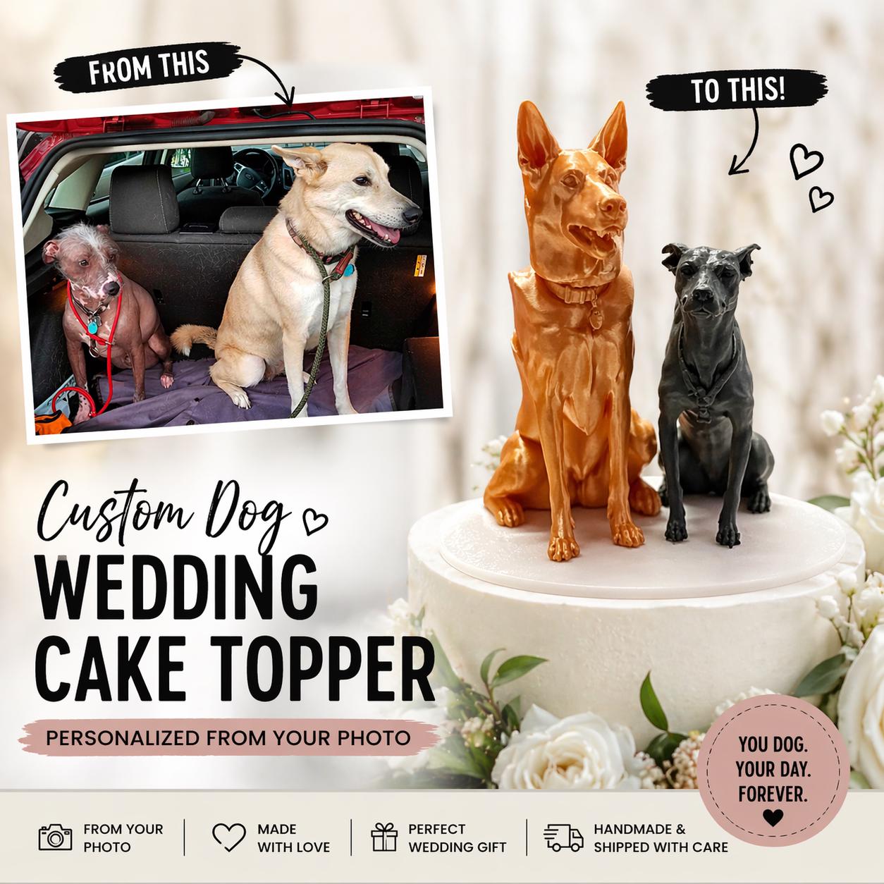 Custom wedding dog cake topper
