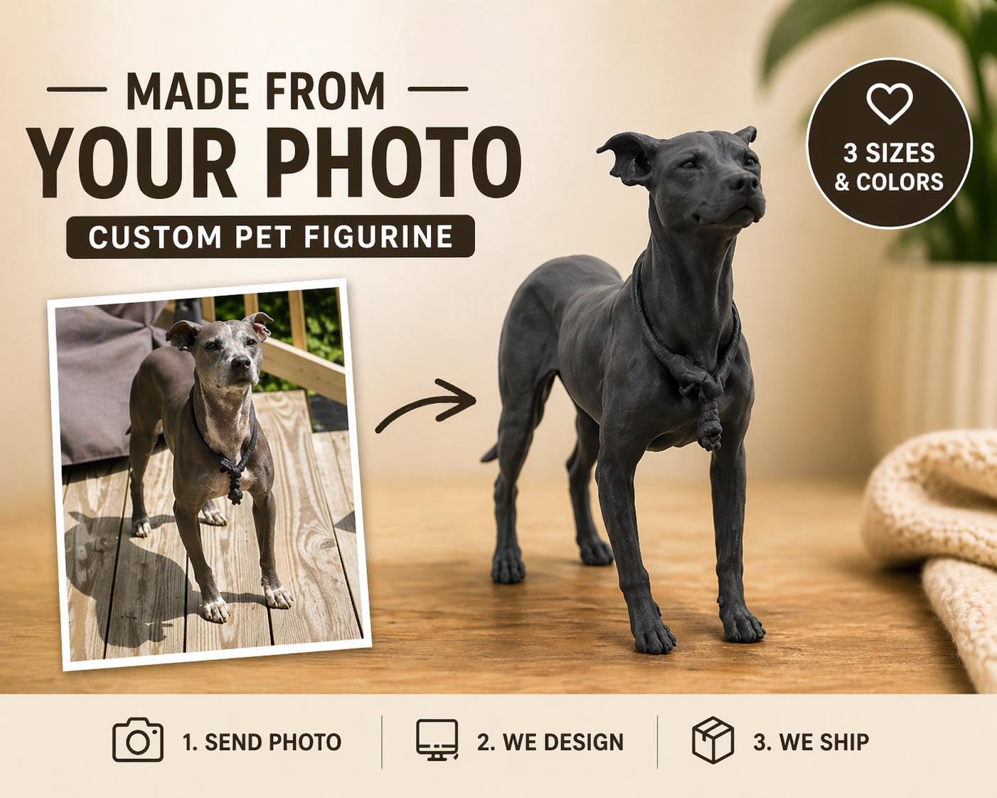 Custom dog figurine sculpted from photo