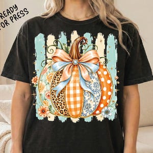 Striped Boho Fall Pumpkin Ready To Press, Floral Leopard Plaid Pumpkin DTF Transfer, Patchwork Pumpkin Iron On