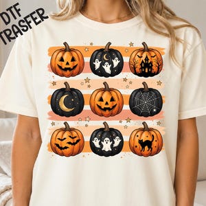 Halloween Pumpkin DTF, Black and Orange Spooky Pumpkins, Ghost Bat Ready to Press Transfer
