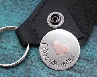 I Love You More or Love You the Most, Pocket Token for Boyfriend-Husband-Wife-Girlfriend-Guy, Leather Gift for Man, Anniversary Gift, Pewter