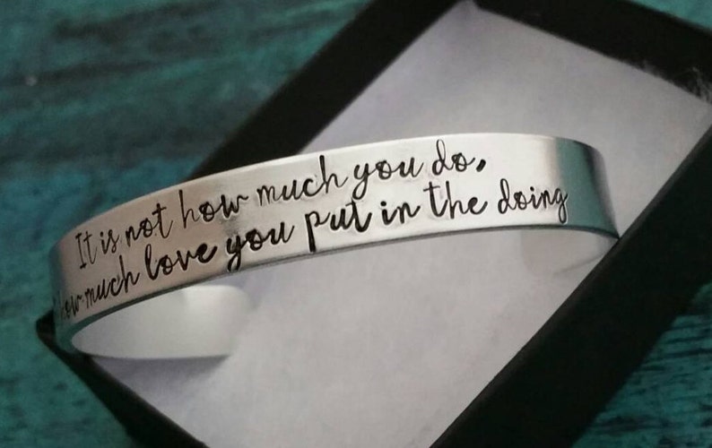 Ready to ship caregiver, front line worker gift, gift for PCA, Nurse, RN, NP, Dr Doctor, Teacher, Mother Teresa quote, custom cuff bracelet image 3