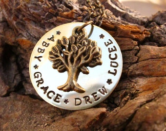 Mother's Day Gift, Necklace for Mom, Hand Stamped Family Tree, Mommy, Grandma Necklace, Gift for Grandma