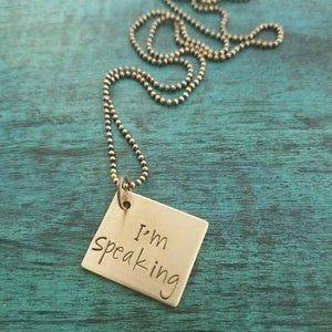 I&#39;m speaking, Kamala Harris quote gold brass necklace, Women&#39;s empowerment, Inspirational Motivational Mantra keychain, Biden Shut up, Man