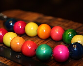 Wood Bead Necklace, Chunky Wooden Necklace, Multicolored Necklace, Medium Wooden Beads, Wood Jewelry, Wooden Necklace, Multicolor Jewelry