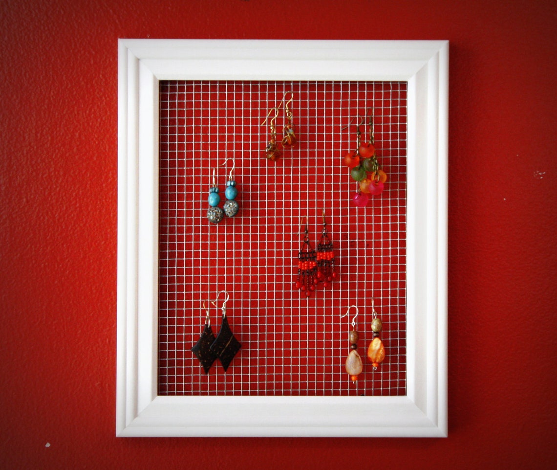 Earring Holder, 8 X 10 White Earring Display, Wire Mesh Earring Hanger, Trendy Earring Holder