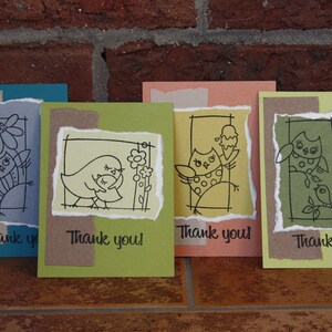 Thank you cards, set of 4 handmade thank you cards, sweet thank you card set, hand stamped thank you cards, sweet thank you cards, thank you