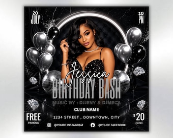Editable Luxury Birthday Bash Flyer Template (Digital Download)