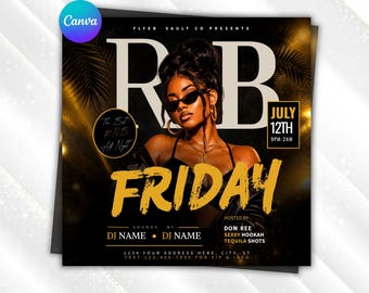 R&B Night Party Flyer Template | Black Gold Club Event Poster (Digital Download)