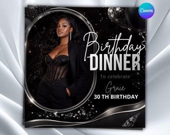 Black Tie Glam Birthday Dinner Invitation Template (Digital Download)