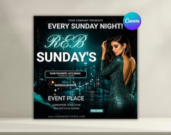 R&B Sundays Flyer Template | Nightclub Event Flyer | DJ Party Promotion Poster | Sunday Night Club Flyer | Editable Canva Template