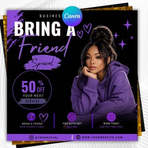Specialflyer för "Ta med en vän", Lash Tech Nagelsalong-kampanj (Canva-mall)