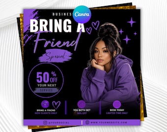 Bring a Friend Special Flyer Template | Beauty Salon Referral Promo Flyer | Lash & Nail Salon Booking Poster | Editable Canva Template