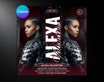 Valentine’s Night Party Flyer Template | VIP Valentine Celebration Flyer | Romantic Club Event Poster | Editable Canva Template